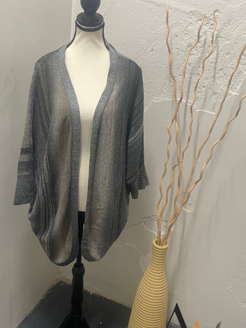 Cardigan - Knit style, Gunmetal Gray Blue Metallic look open front